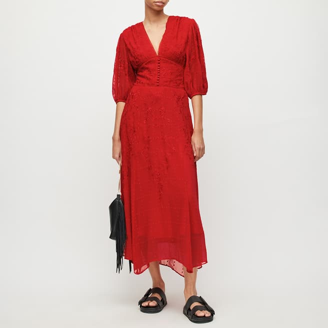 AllSaints Red Aspen Embroidered Dress