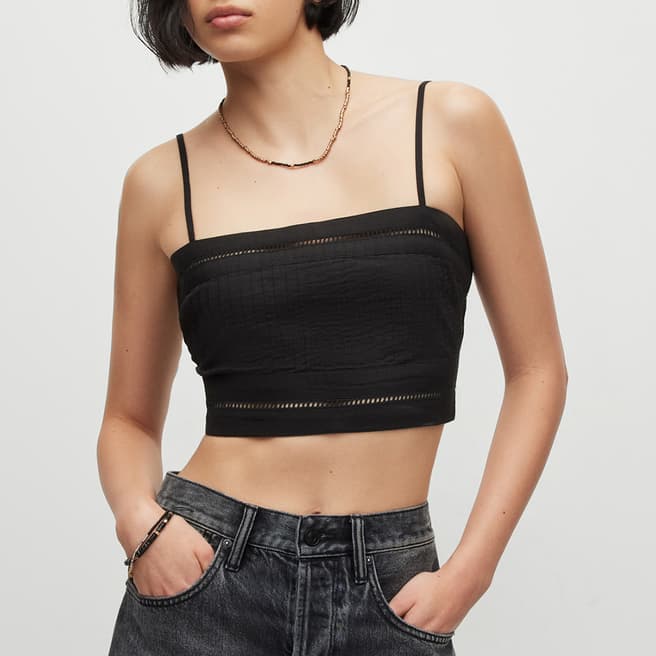 AllSaints Black Whitley Broderie Cropped Top