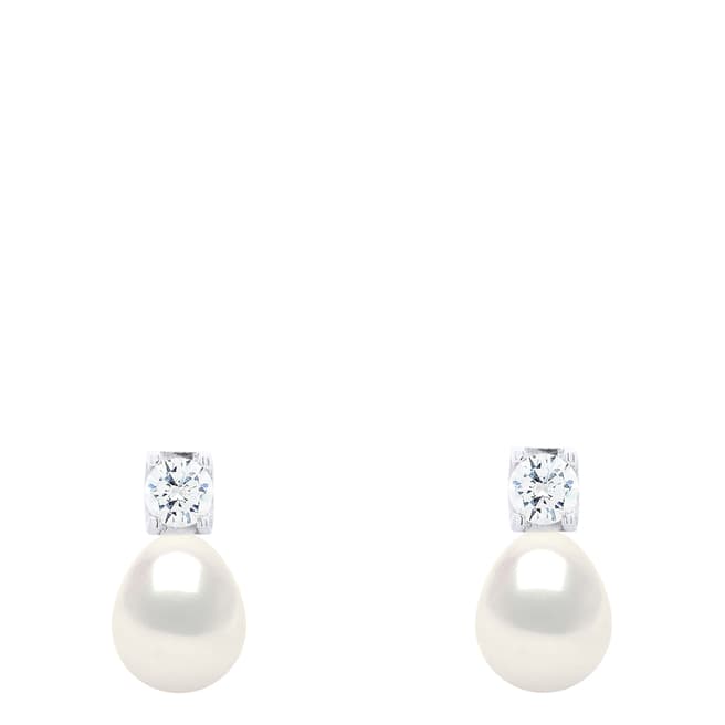 Ateliers Saint Germain Cubic Zirconia "Solitaire" Earrings With Real Cultured Freshwater Pearl Pear 9-10 mm