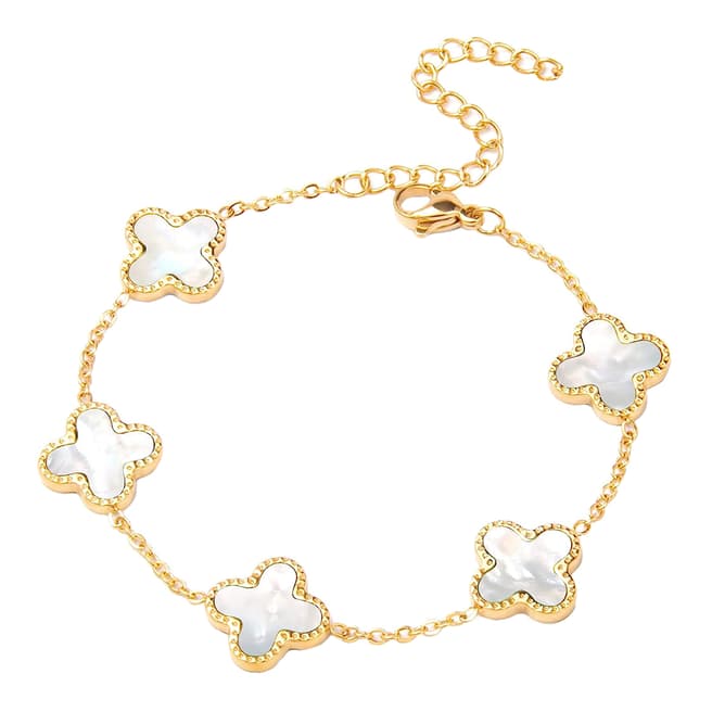 Chloe Collection by Liv Oliver 18K Gold White Mother Of Pearl Station Bracelet