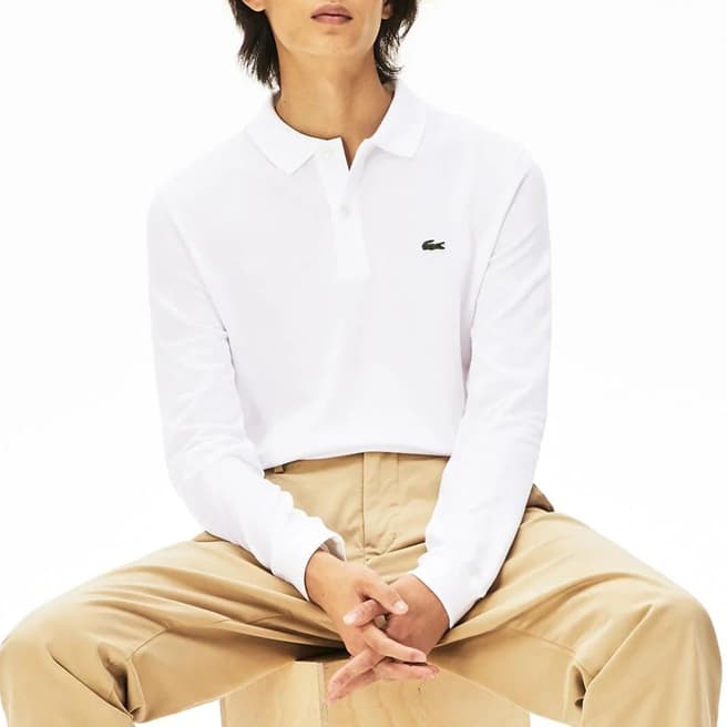 Lacoste White Long Sleeve Cotton Blend Polo Shirt