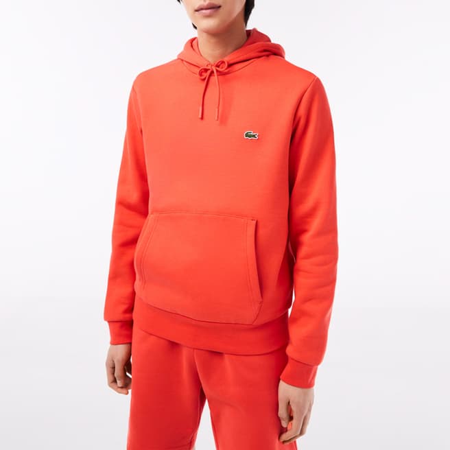 Lacoste Red Drawstring Cotton Blend Hoodie