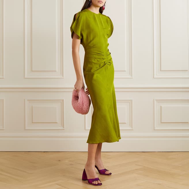 Victoria Beckham Green Ruched Midi Dress