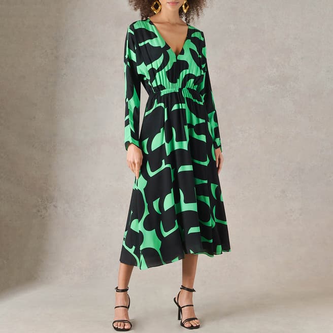 Ro & Zo Green Abstract Print Split Midi Dress