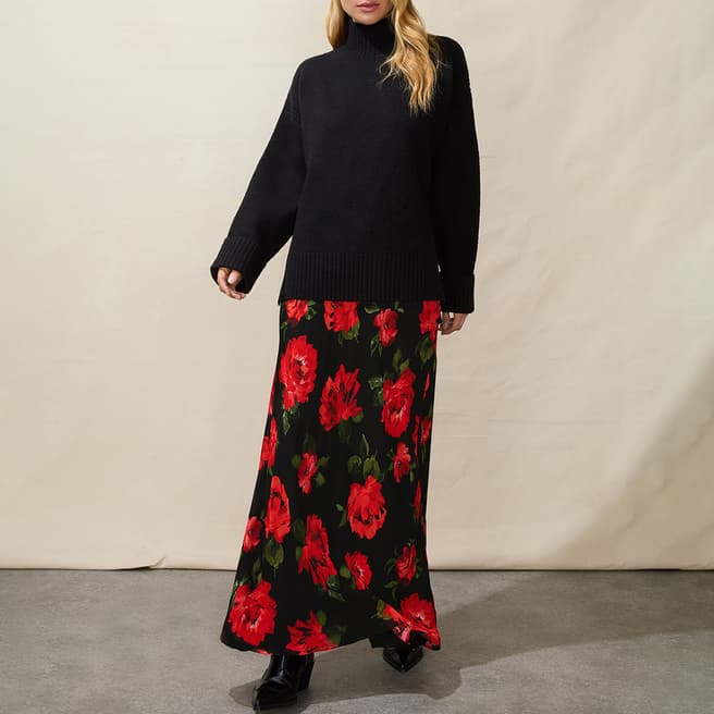 Ro & Zo Black/Red Rose Print Skirt