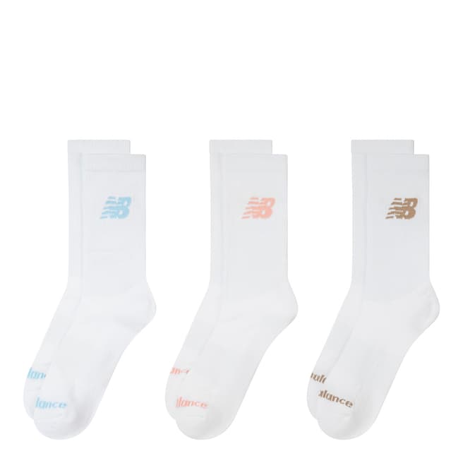 New Balance White Logo Stripe Crew Sock 3 Pack