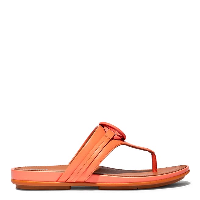 FitFlop Sunshine Coral Gracie Leather Toe Post Sandals