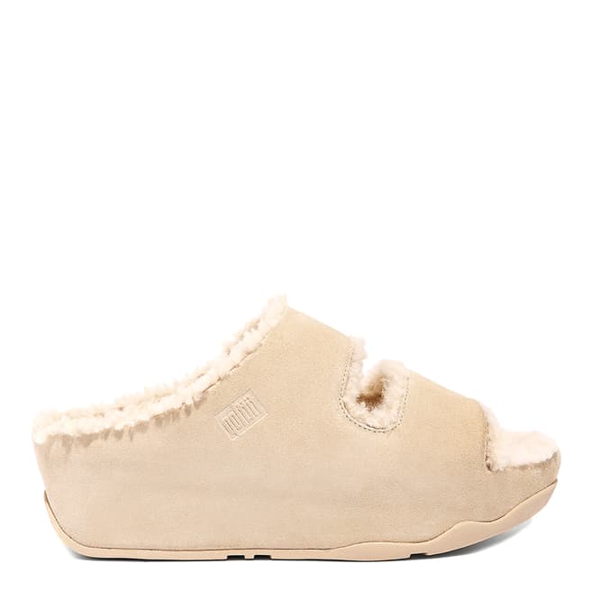 FitFlop Cream Shuv Double Strap Shearling Lined Suede Slides