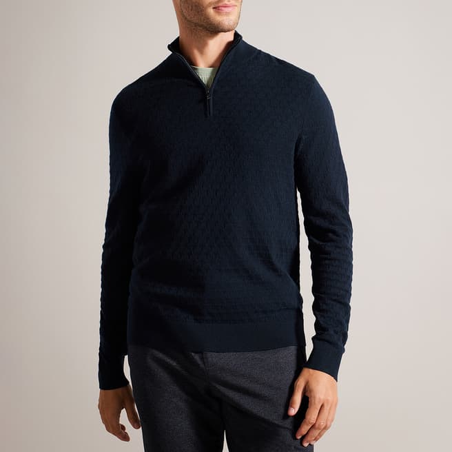 Ted Baker Navy Stitch Knitted Half Zip