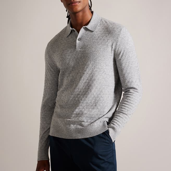 Ted Baker Grey Stitch Knitted Polo Jumper 