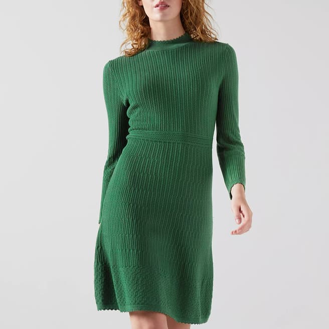 L K Bennett Green Penelope Ribbed Mini Dress