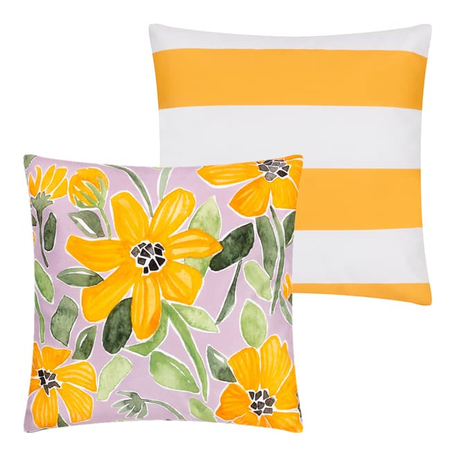 Wylder Tropics Flowers 43x43cm Reversible Outdoor Cushion, Lilac/Orange