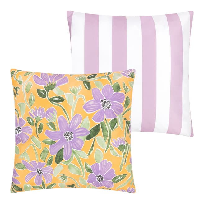 Wylder Tropics Flowers 43x43cm Reversible Outdoor Cushion, Yellow/Lilac