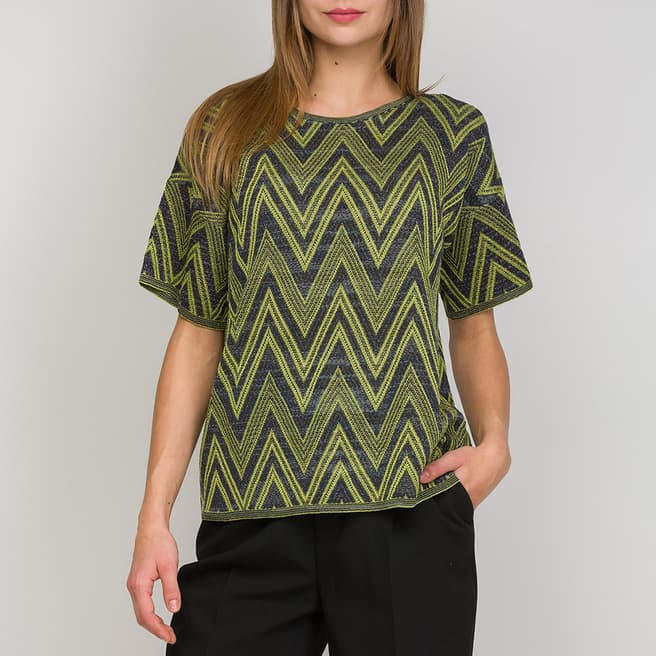 M Missoni Navy/Green Patterned Wool Blend T-Shirt