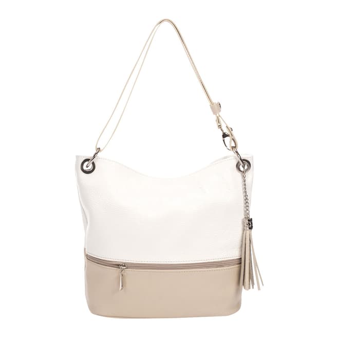 Massimo Castelli White/ Beige Leather Shoulder Bag