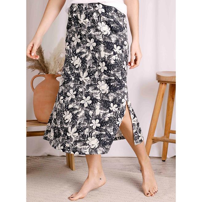 Weird Fish Navy Printed Midi Skirt