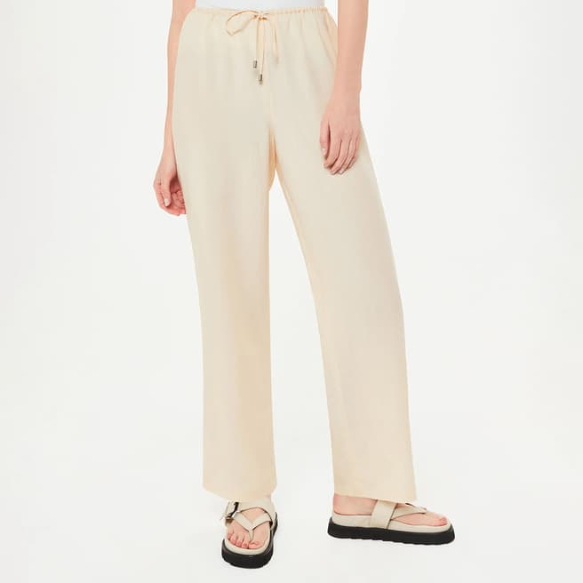 WHISTLES Nude Anika Tie Front Linen Blend Trousers