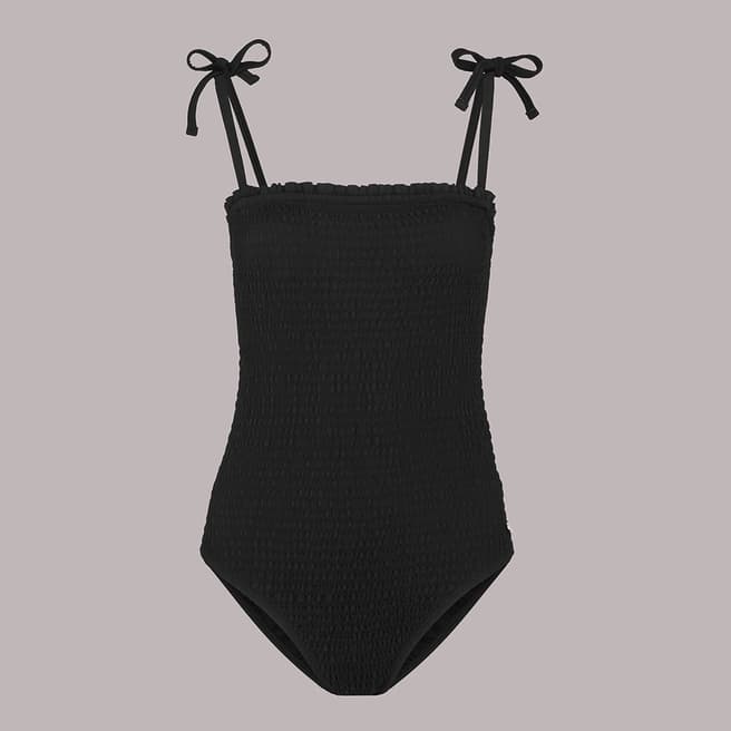 WHISTLES Black Shirred Tie Strap Swimsuit
