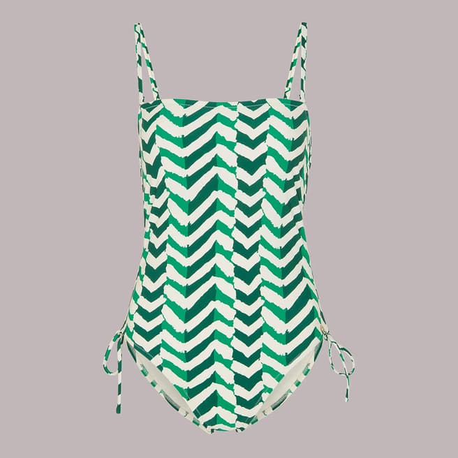 WHISTLES Green Chevron Ruched Swimsuit
