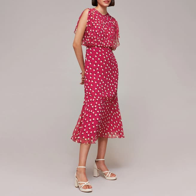 WHISTLES Pink Moon Spot Print Midi Dress