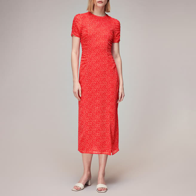 WHISTLES Red Petite Printed Dobby Midi Dress