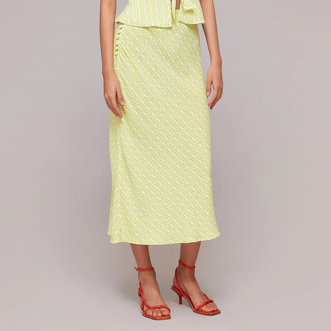 WHISTLES Yellow Link Check Side Button Skirt