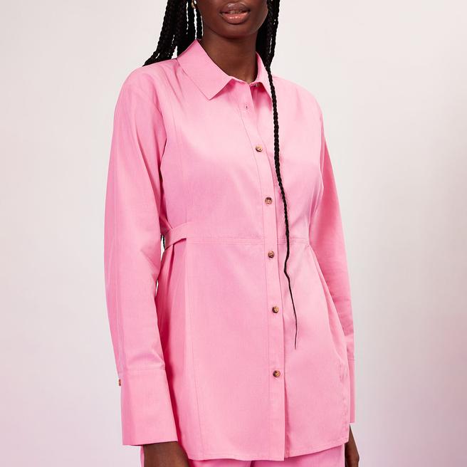 WHISTLES Pink Janet Tie Cotton Blend Shirt 