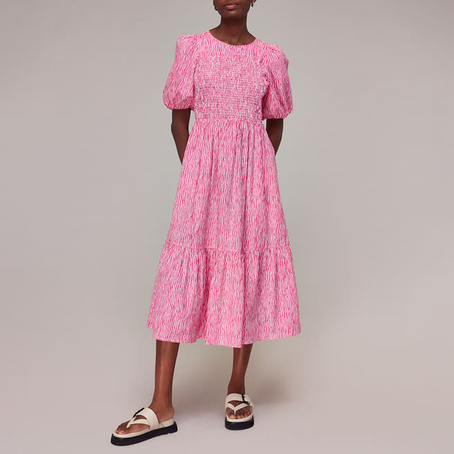 WHISTLES Pink Uneven Lines Midi Dress