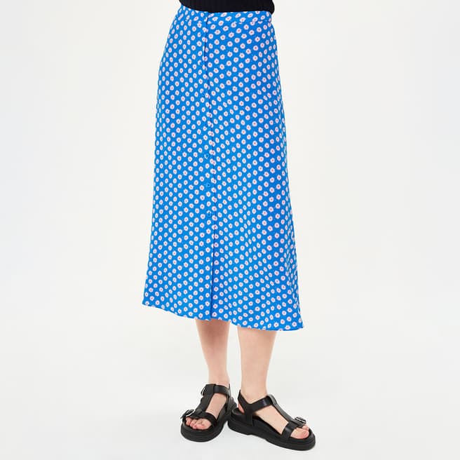 WHISTLES Blue Floral Sunburst Skirt