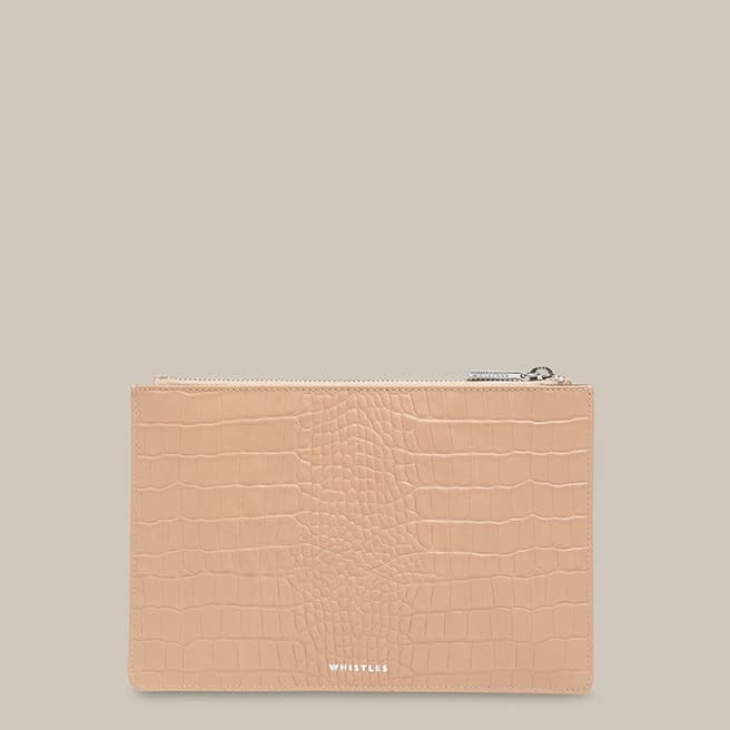 WHISTLES Nude Matte Medium Leather Clutch