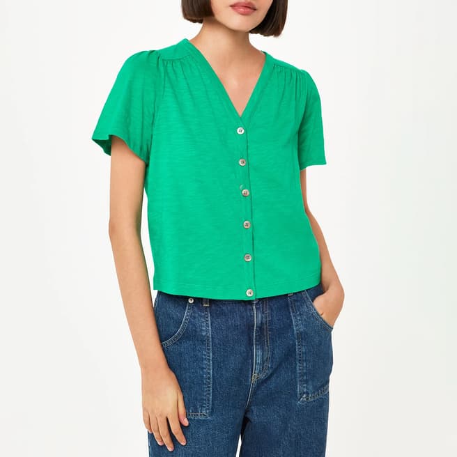 WHISTLES Green Maeve V-Neck Cotton T-Shirt