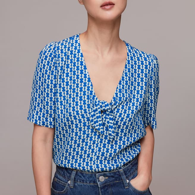 WHISTLES Blue Vertical Stack Bow Top 