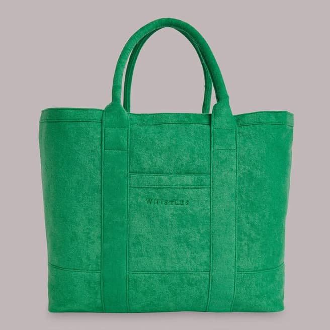 WHISTLES Green Penny Oversized Towelling Tote Bag
