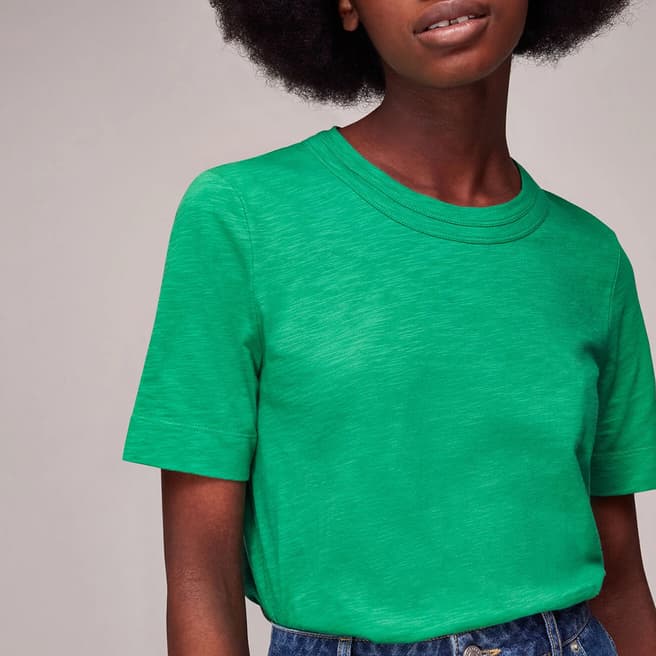 WHISTLES Green Rosa Double Trim Cotton T-Shirt 