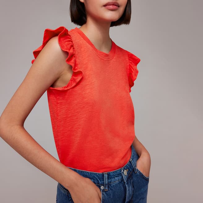 WHISTLES Red Frill Sleeve Cotton T-Shirt  