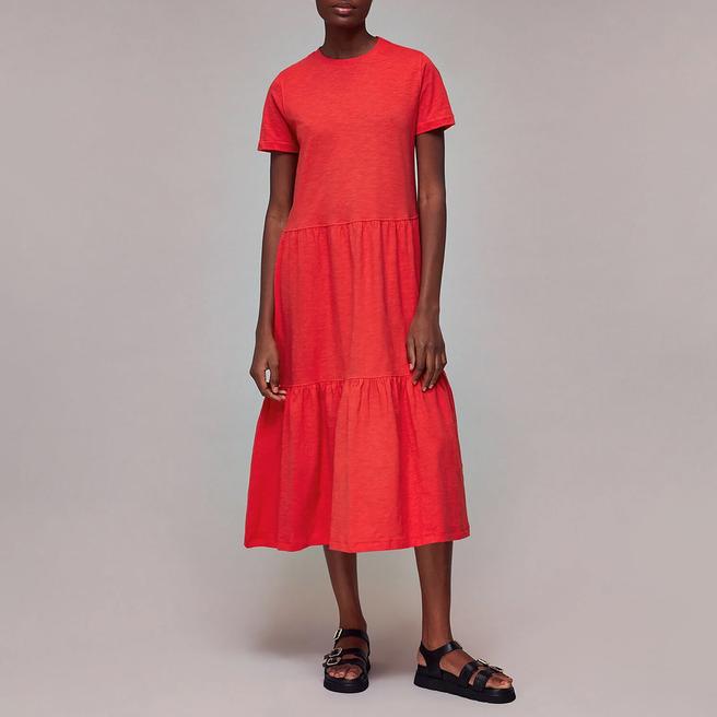WHISTLES Red Petite Tiered Jersey Dress 