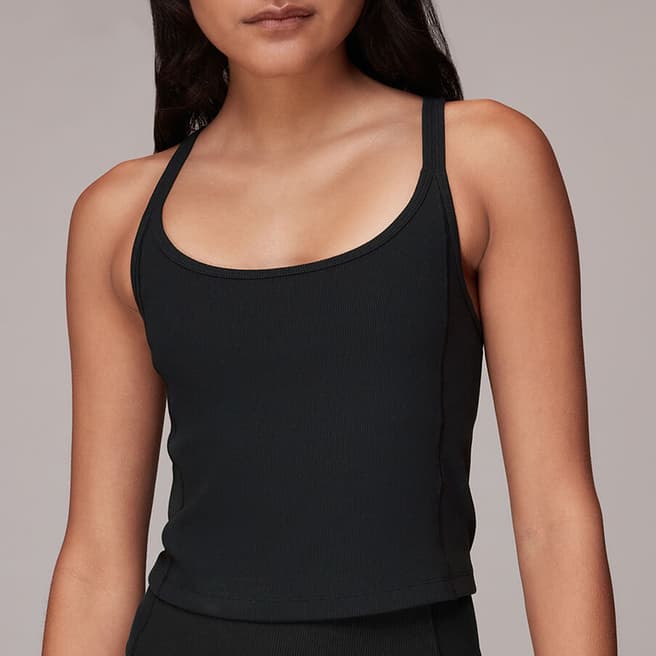 WHISTLES Black Ribbed Cross Back Active Top 