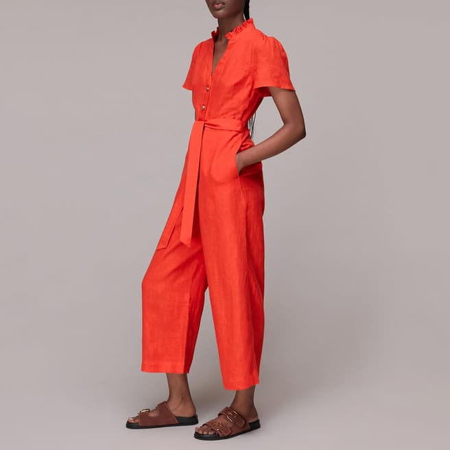 WHISTLES Red Emmie Linen Jumpsuit