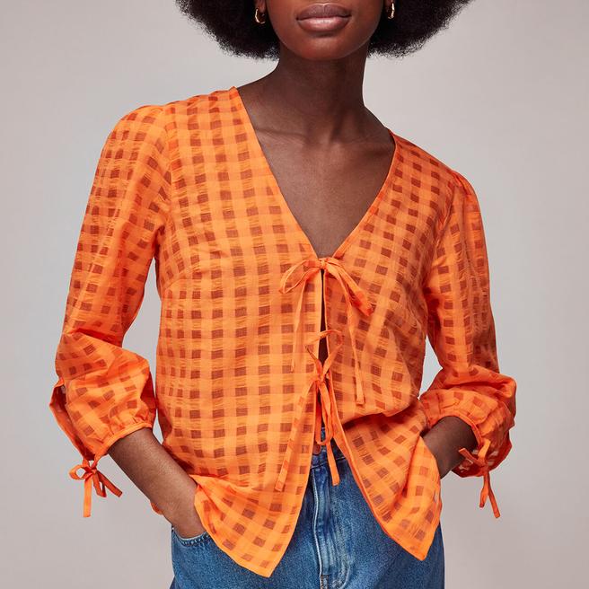 WHISTLES Orange Gina Seersucker Cotton Blend Blouse