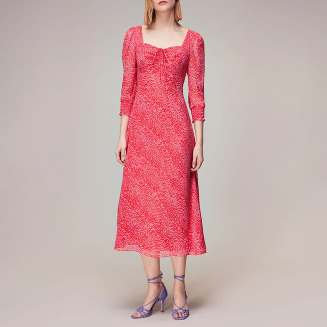 WHISTLES Pink Diagonal Animal Print Midi Dress
