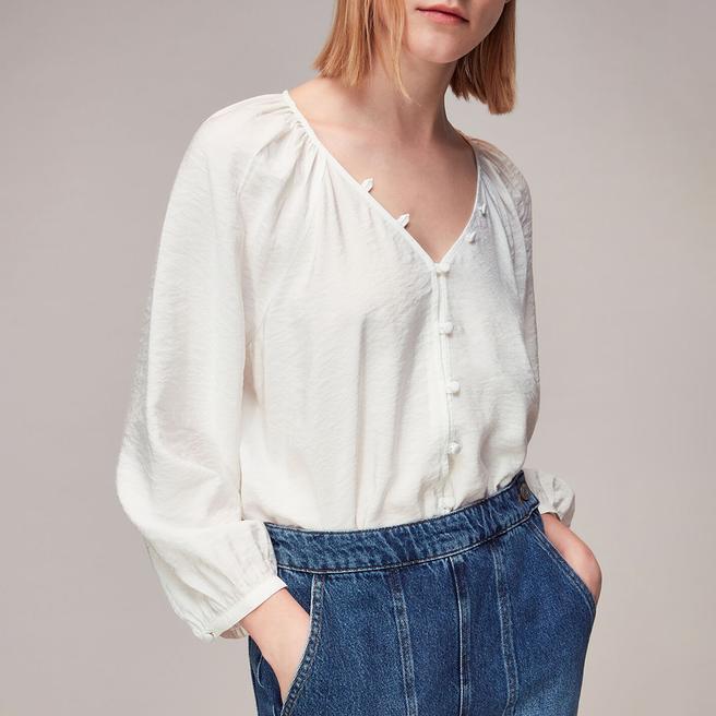 WHISTLES White Lilly V-Neck Button Top 