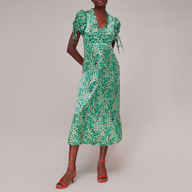 WHISTLES Green Pansy Meadow Silk Blend Dress