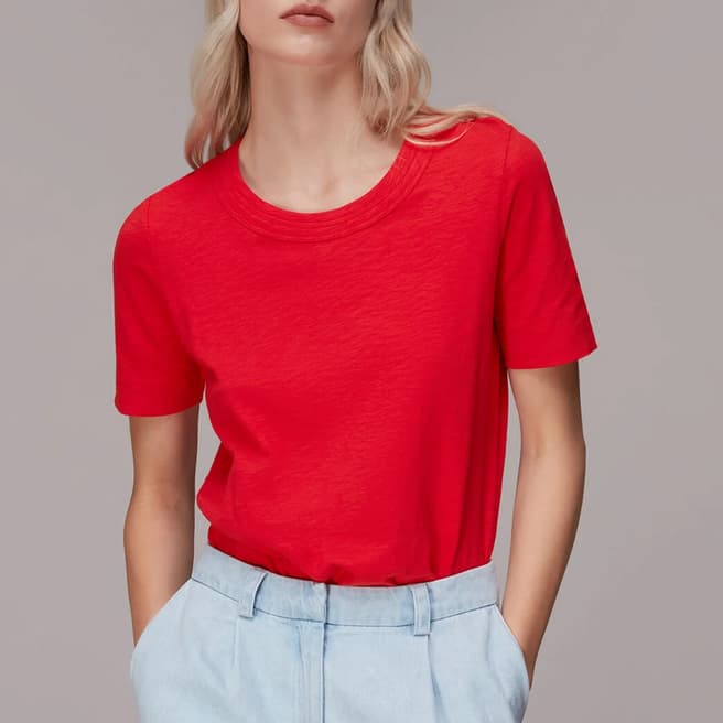 WHISTLES Red Rosa Double Trim Cotton T-Shirt
