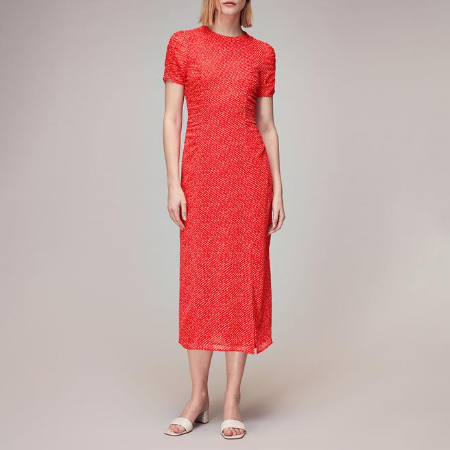 WHISTLES Red Diagonal Fleck Dobby Dress