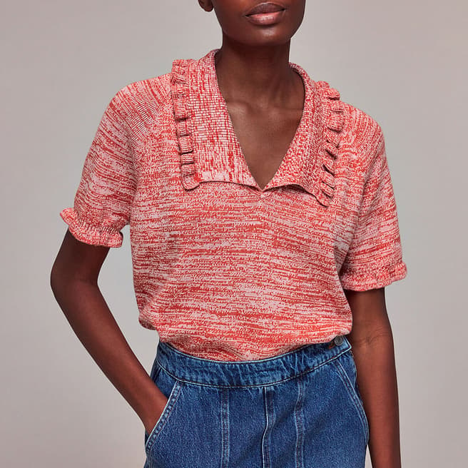 WHISTLES Pink Frill Collar Cotton Blend Top