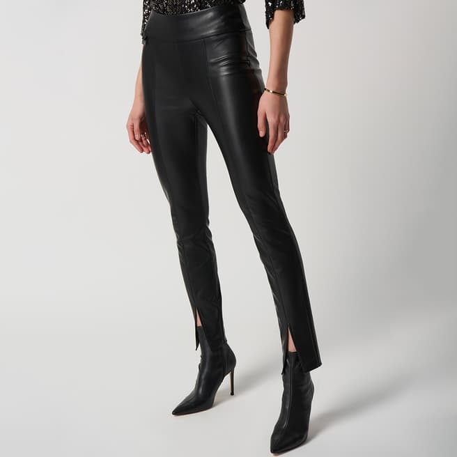 Joseph Ribkoff Black Faux Leather Split Trouser