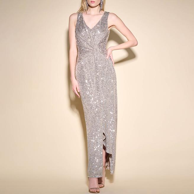 Joseph Ribkoff Silver Sequin Maxi Dress