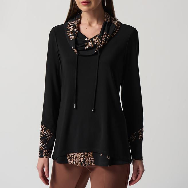 Joseph Ribkoff Black and Gold Abstract Hoodie