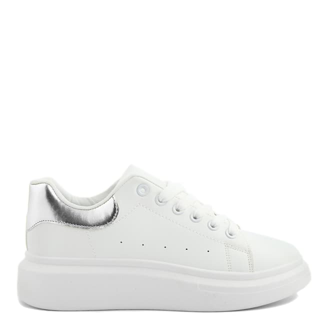 Officina55 White/Silver Lace Up Trainers