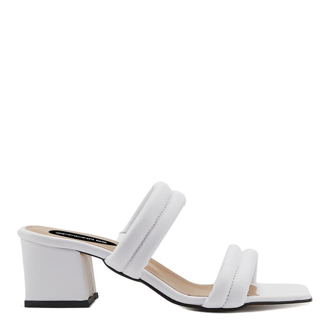 Officina55 White Double Strap Heeled Mules